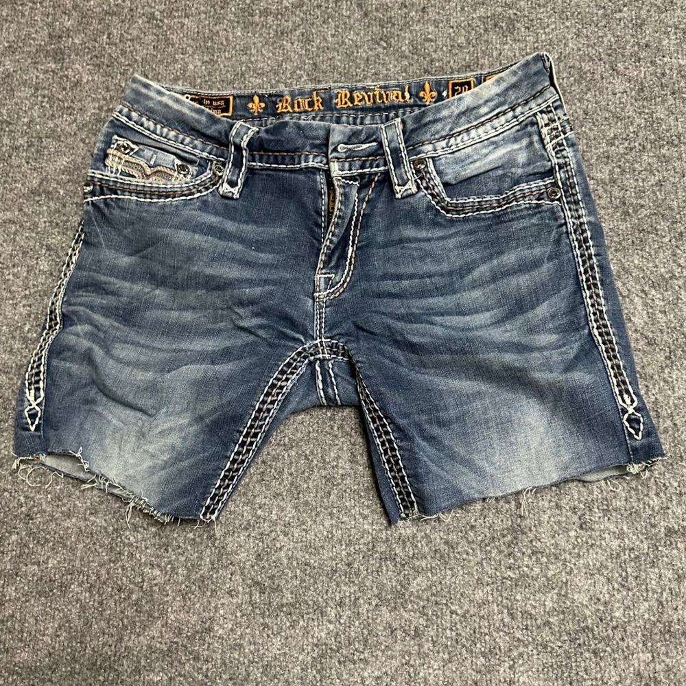 Rock Revival Denim Shorts Womens Size 29 Blue Avery T Cut Off Contrast Stitching